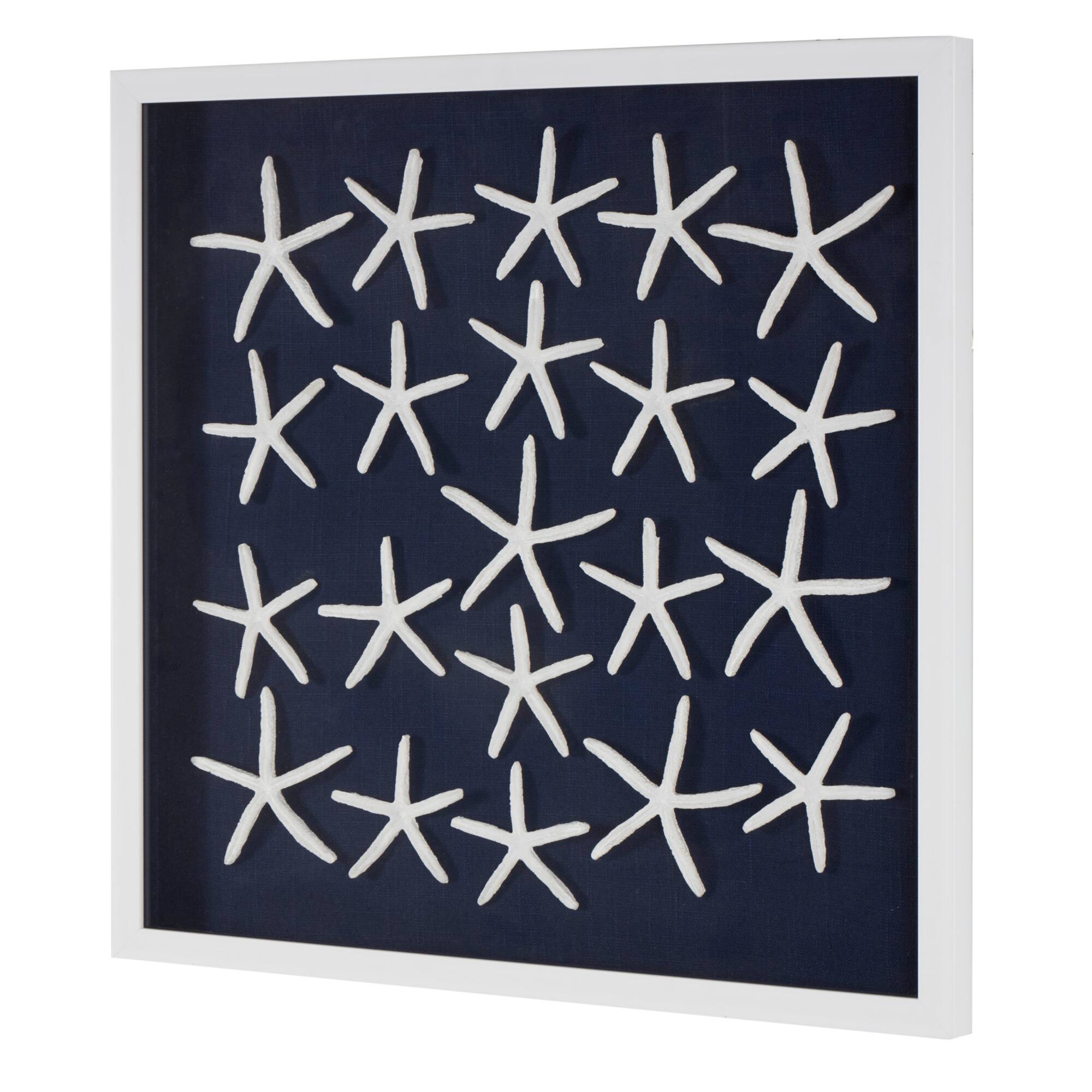 22" x 22" Dark Blue Resin Starfish Cluster Shadow Box with Linen Backing